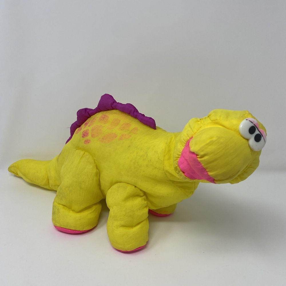 Vintage Fisher-Price Puffalump Bright Yellow And Pink Dinosaur Plush